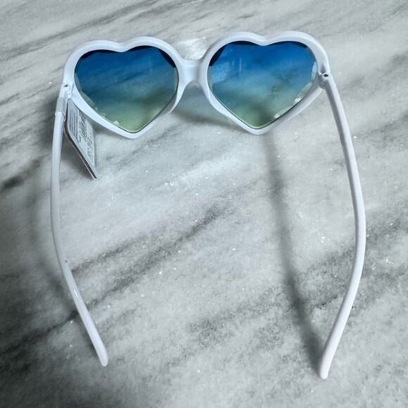 Heart-Shaped White Sunglasses with Blue Lenses - Picture 3 of 5